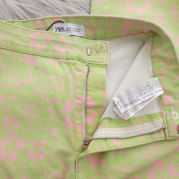 Zara Green Pin Floral Raw Hem Bootcut Jeans Womens Size US 4 - Picture 9 of 11